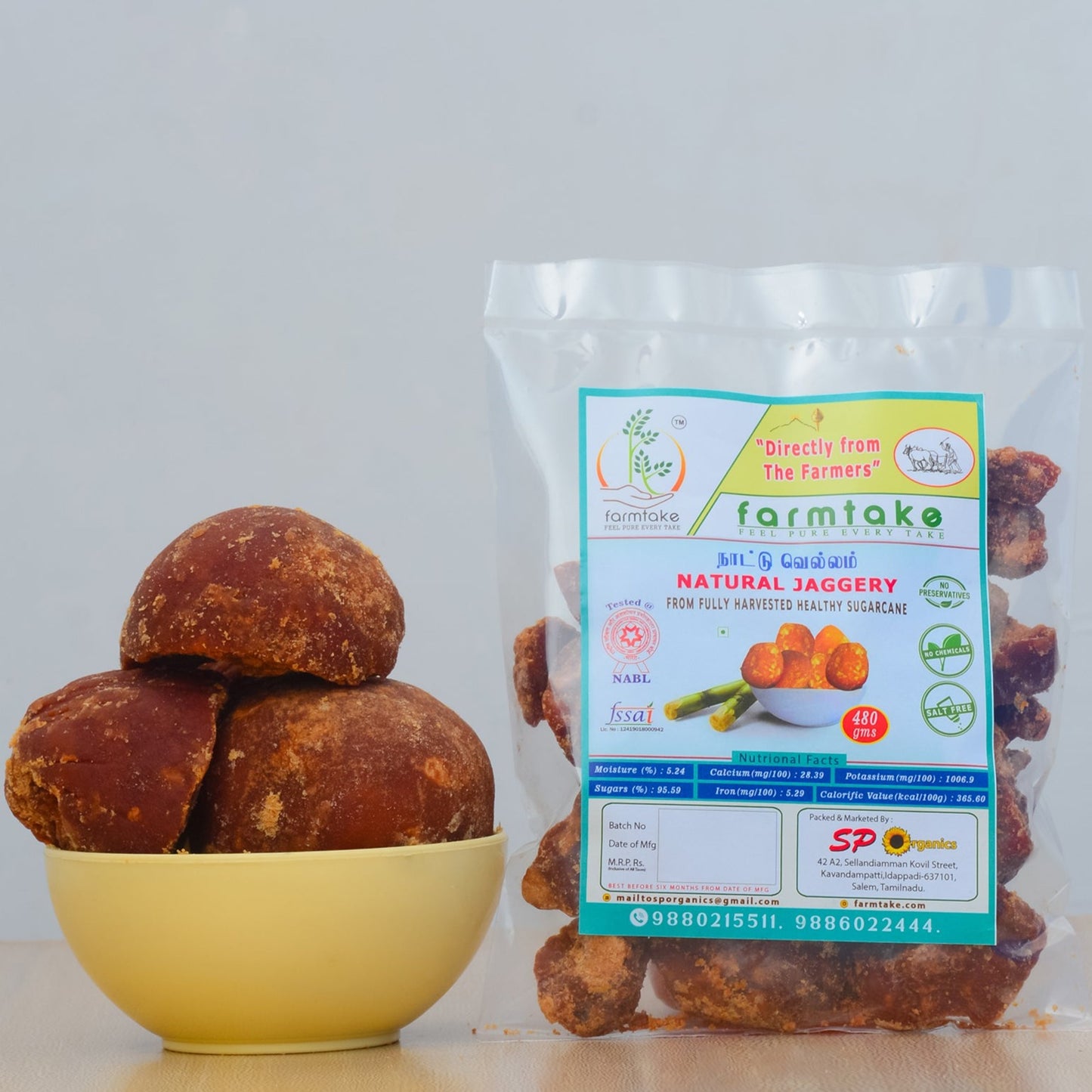 SP Organics Organic ROUND JAGGERY | ORGANIC VELLAM 500gm