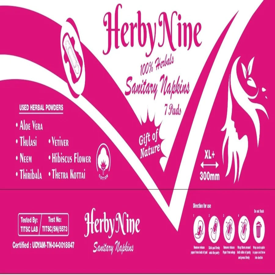 Herby Nine Sanitary Napkins | 100% Herbals | 7 pads