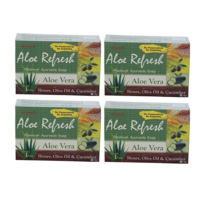 Yeturu’s Aloe Refresh Premium Ayurvedic Soap – 100gm (Pack of 4)